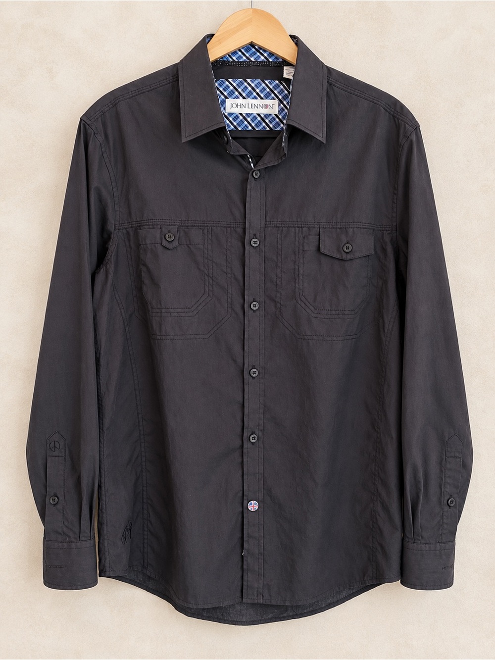 John Lennon by English Laundry Men's Long Sleeve Button-Up Shirt Medium Cotton